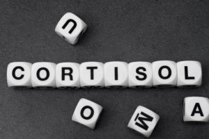 word cortisol on white toy cubes