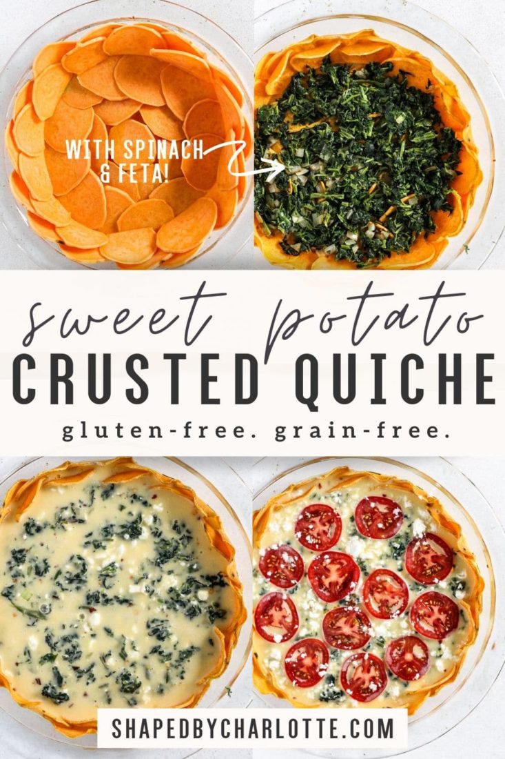 Pin showing the steps of creating a sweet potato crust quiche