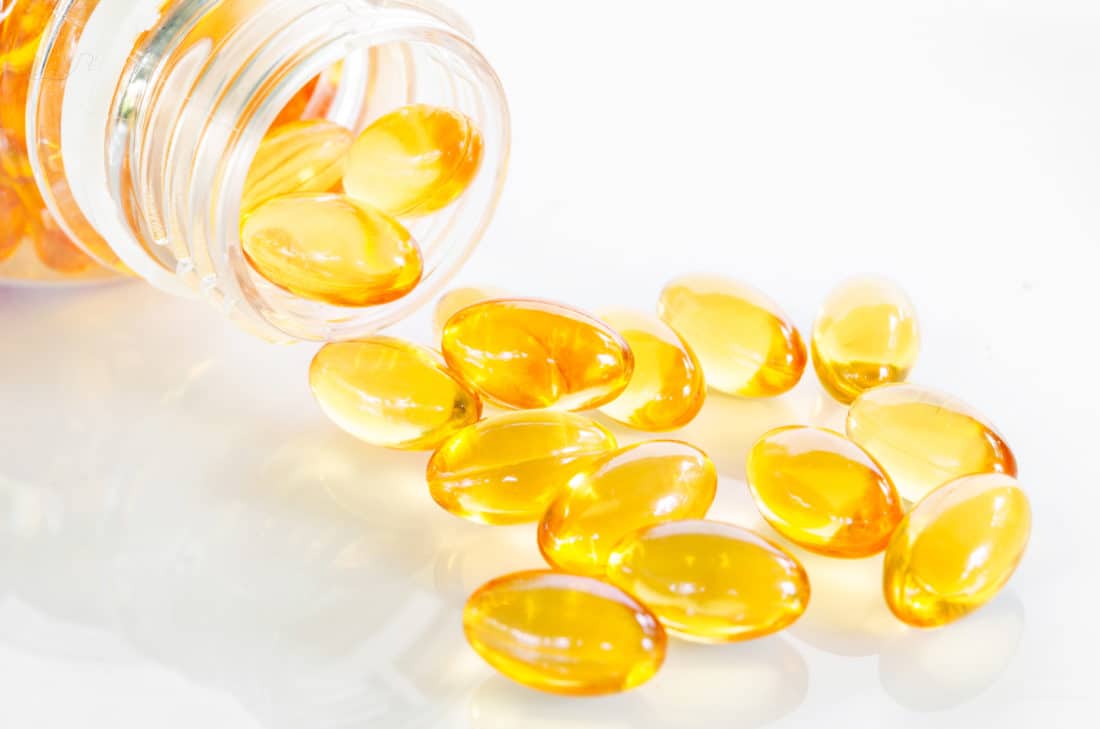 Omega 3 capsules from Fish Oil on white background