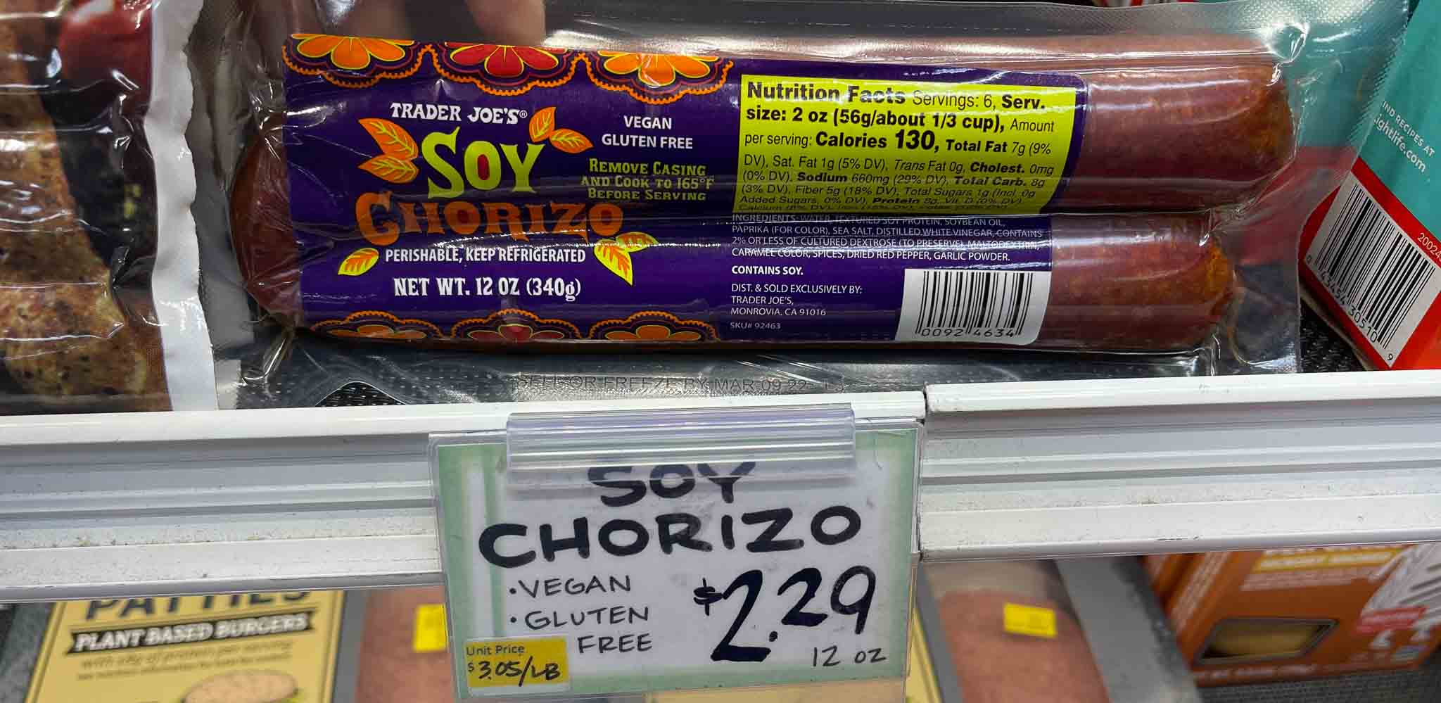 trader joe's soy chorizo