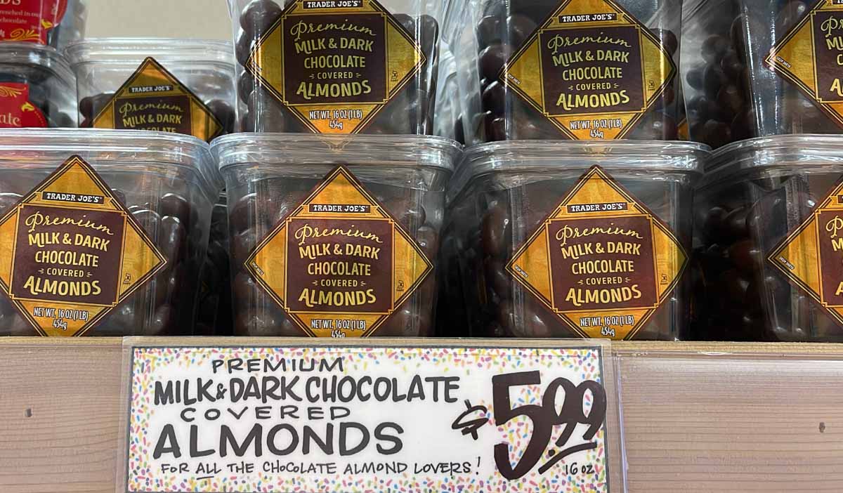 trader joe's milk & dark chocolate covered almonds