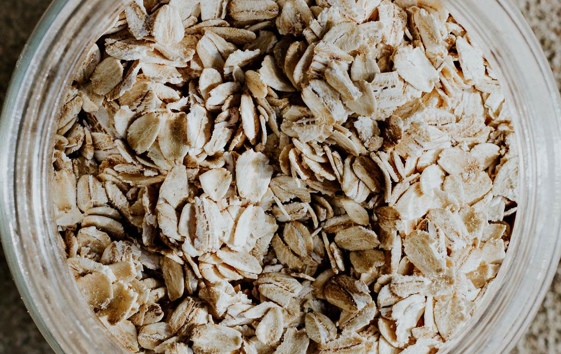 Overhead view of oats for making homemade oat milk.