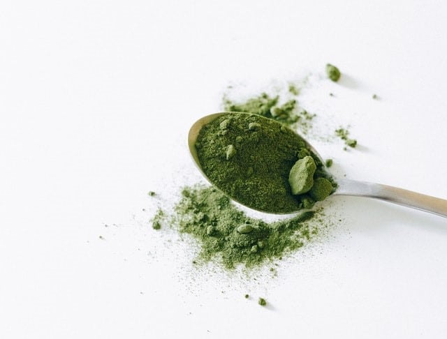 athletic greens powder on a spoon